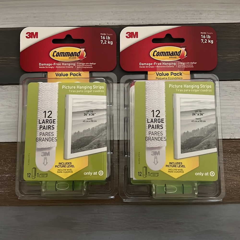 2 pack Command 12-pack White Large Picture Hanging Strips